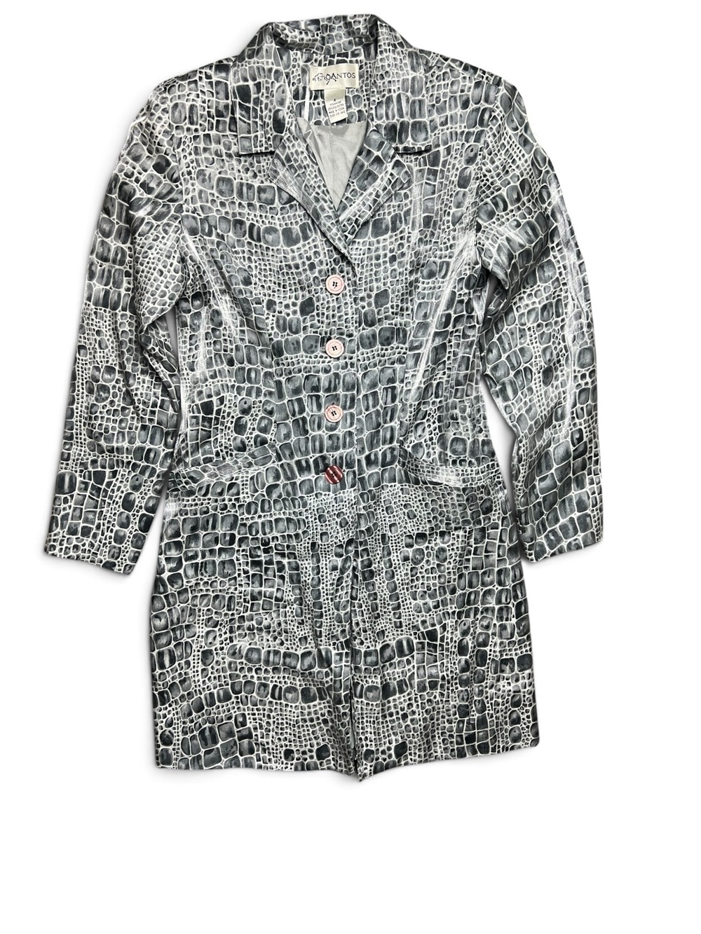 Vintage 90s Gantos Faux Crocodile Print Long Blazer Coat Sz 4